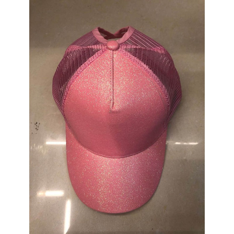 Wholesale Cotton Back Opening Sequin Ponytail Baseball Caps